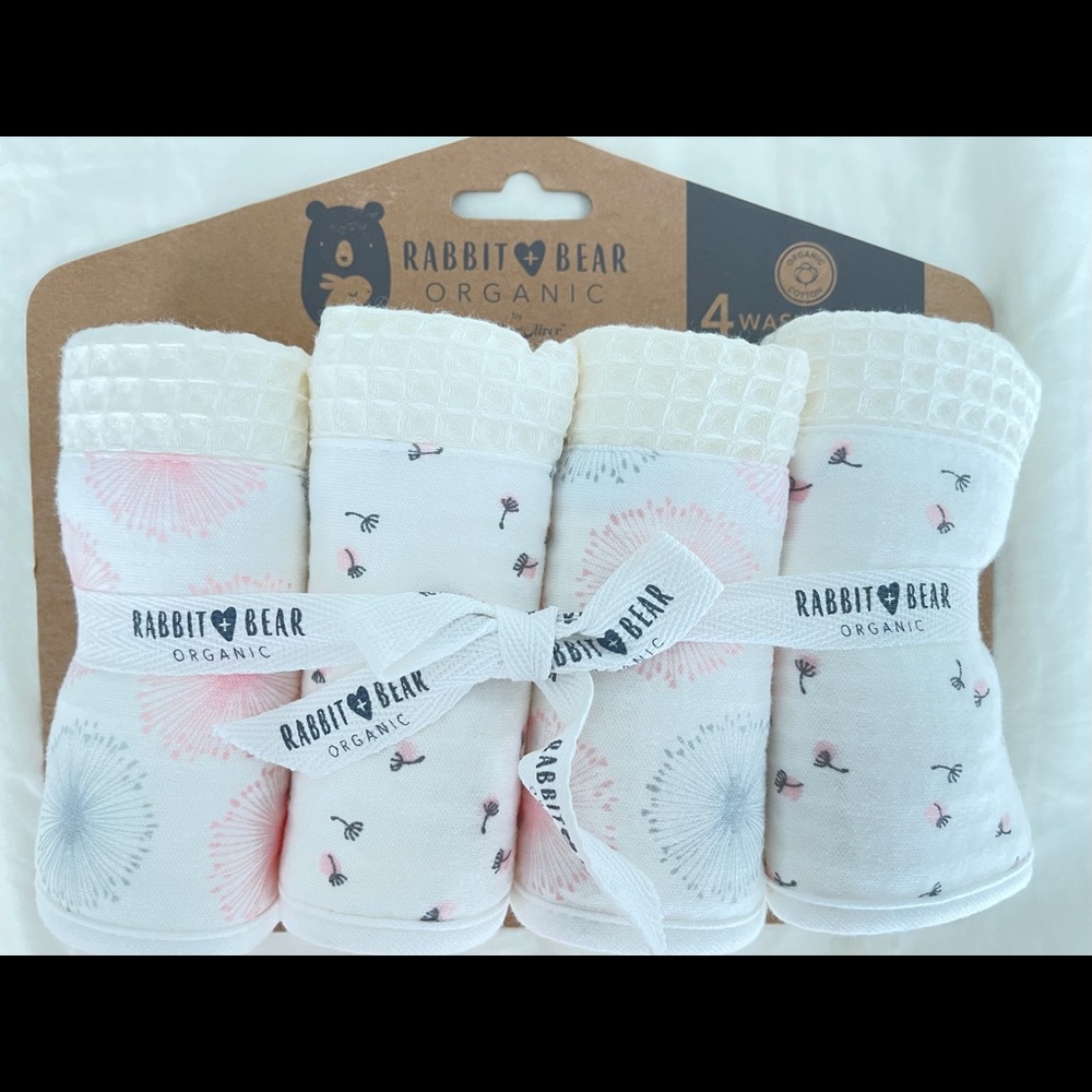 Rabbit and bear organic cotton washcloths set of 4